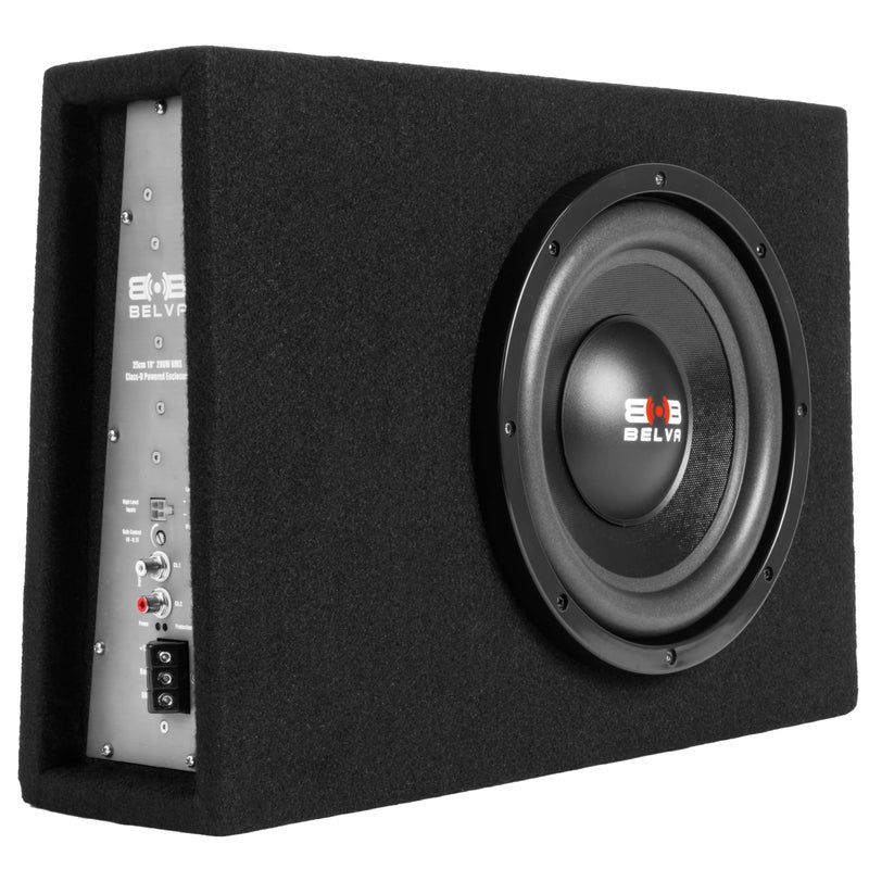 BELVA BPKG10T 600W Peak 10" Shallow-Mount Angled Amplified Loaded Subwoofer Enclosure - Image 3